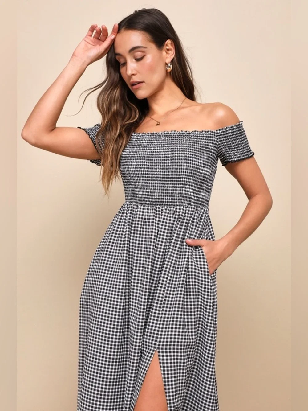 Lulu's Patsy Black & White Gingham Off the Maxi Dress Small NWT Current Style - Picture 4 of 10